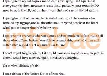 El sospechoso de intentar asesinar a Trump dejó un manifiesto contra el presidente: qué dice el texto que envió a su familia antes de viajar a Washington